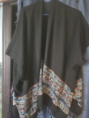 Black Gauze Enbroidered kimono Cover Up